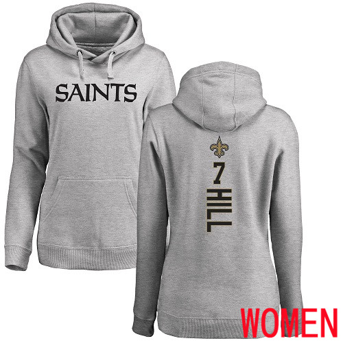 New Orleans Saints Ash Women Taysom Hill Backer NFL Football #7 Pullover Hoodie Sweatshirts->women nfl jersey->Women Jersey